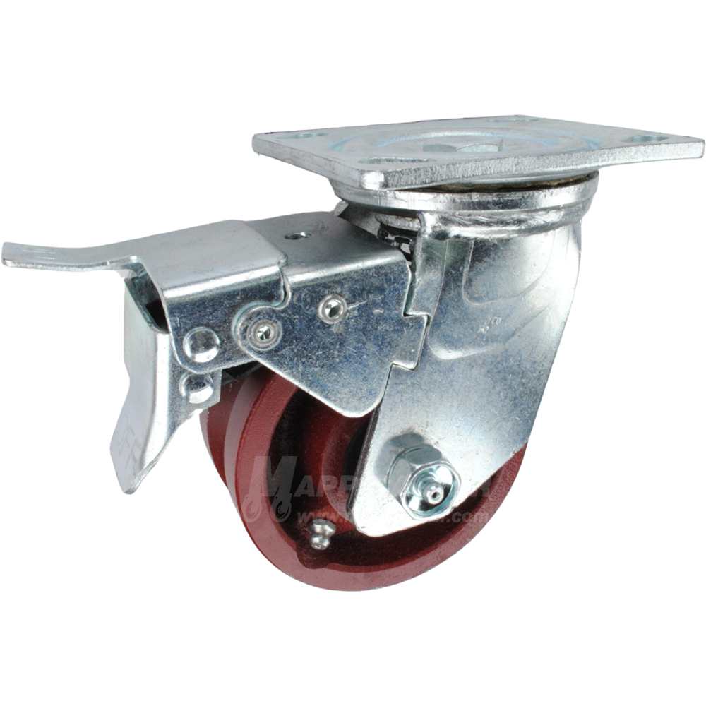 4" x 2" V-Groove Ductile Steel Wheel Swivel Caster with Total Locking Brake