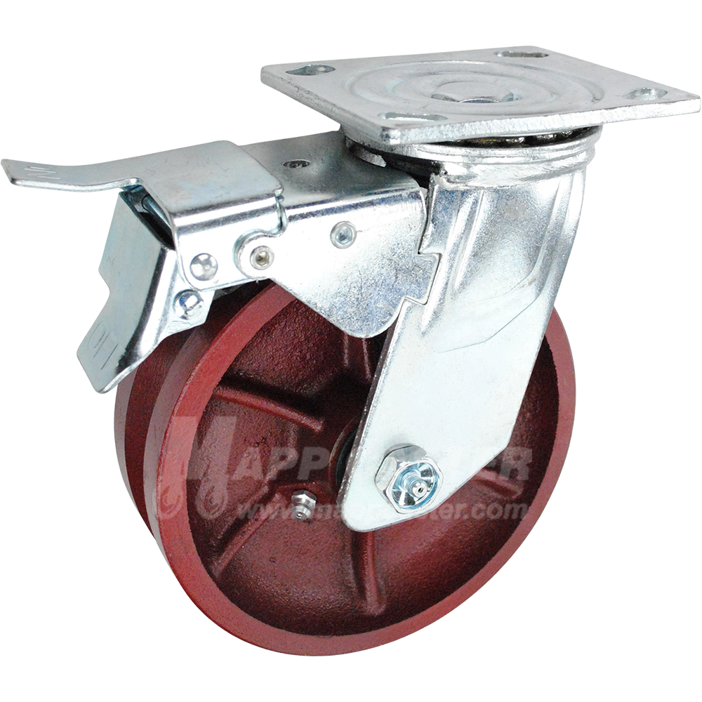 146DVRB620SBTL 6" x 2" Ductile Steel V-Groove Wheel Swivel Caster with Total Lock Brake - 1250 Lbs Capacity