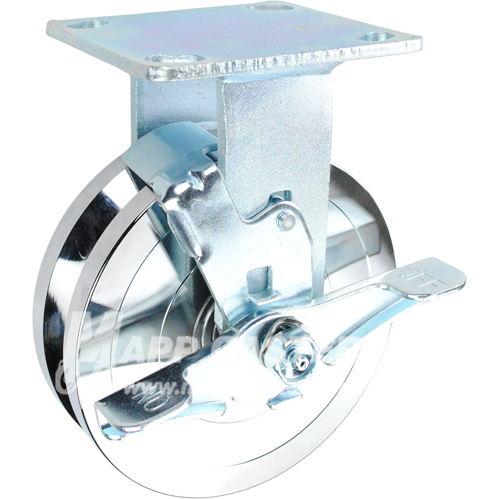 146FVG620RB 6" x 1-3/4" Forged Steel V-Groove Wheel Rigid Brake Caster - 1250 Lbs Capacity