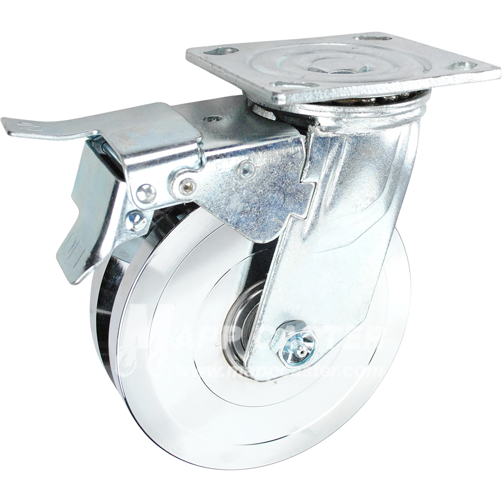 146FVG620SBTL 6" x 1-3/4" Forged Steel V-Groove Wheel Swivel Caster with Total Lock Brake - 1250 Lbs Capacity