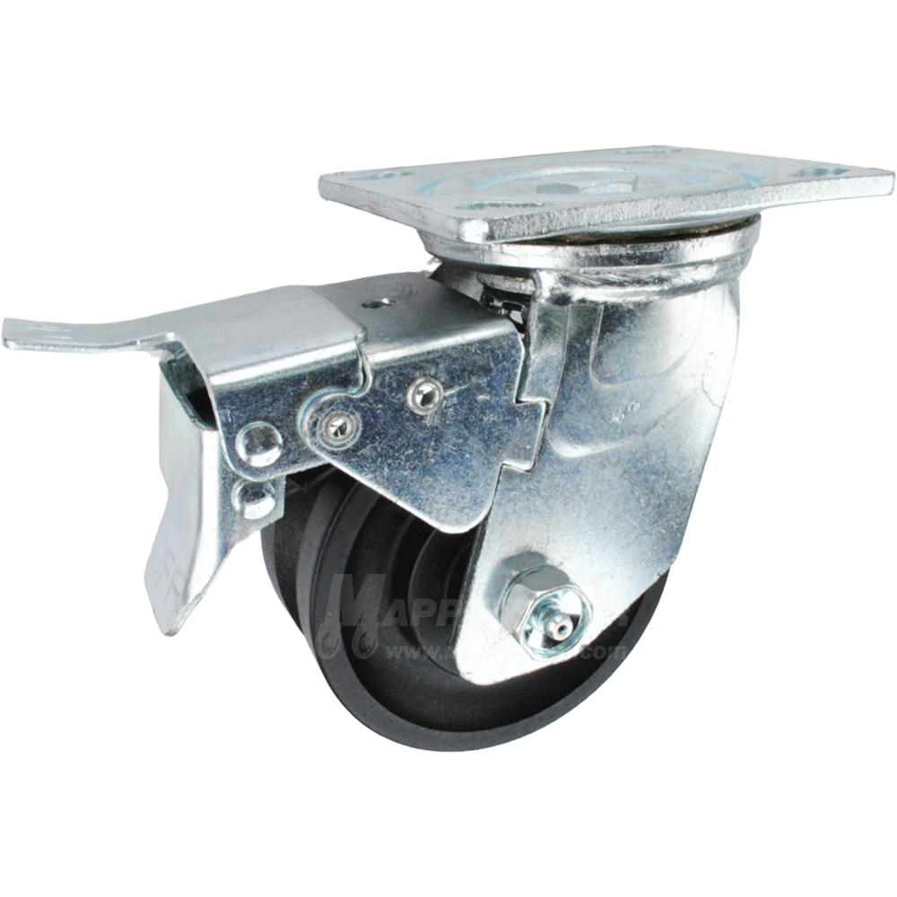 4" x 2" Nylon V-Groove Wheel Swivel Caster with Total Locking Brake - 800 Lbs Capacity