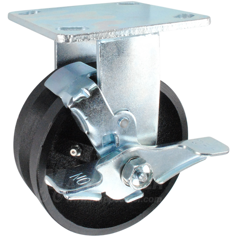 5" x 2" Cast Iron V-Groove Wheel Rigid Brake Caster - 900 Lbs Capacity