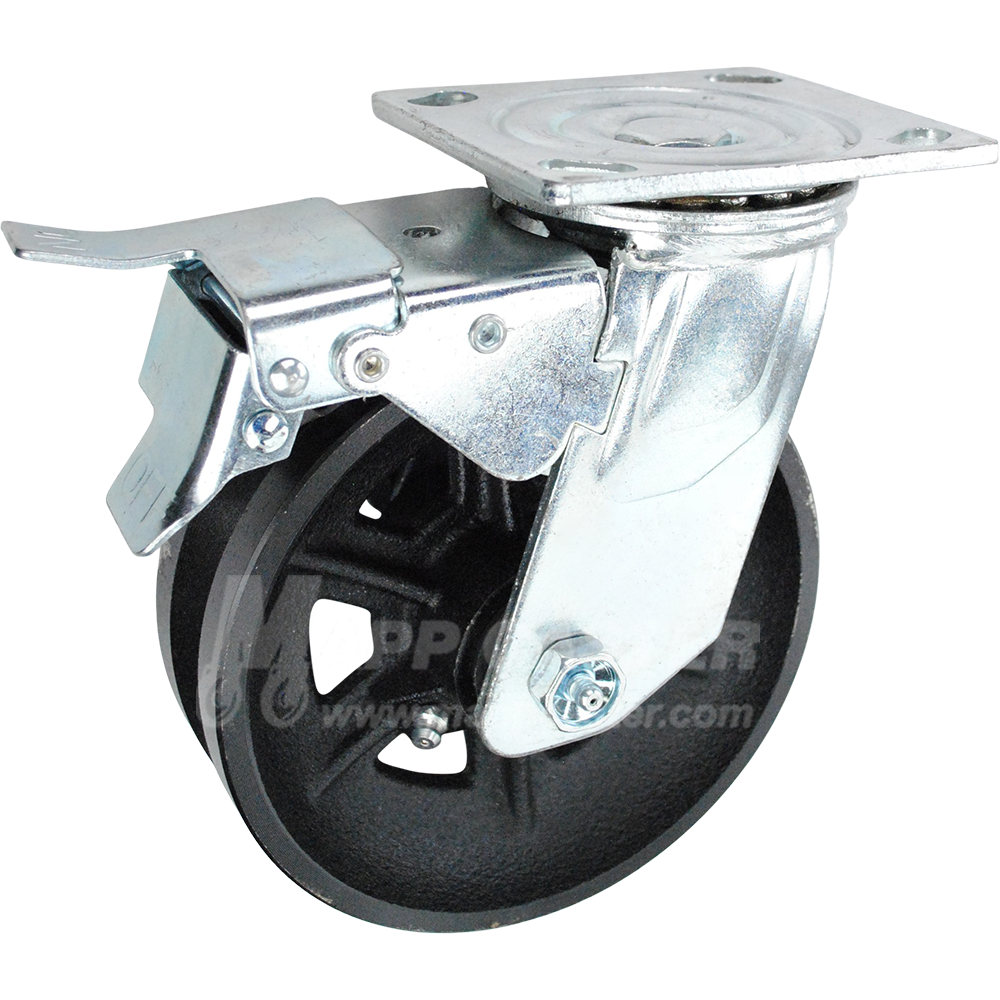 146VIRB620SBTL 6" x 2" Cast Iron V-Groove Wheel Swivel Caster with Total Lock Brake - 1000 Lbs Capacity