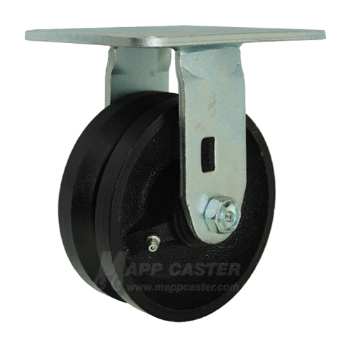 5" x 2" V-Groove Cast Iron Wheel Rigid Caster with 5" x 5-1/2" Top Plate - 900 Lbs Capacity