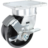 4" x 2" Cast lron V-Groove Wheel Kingpinless Swivel Brake Caster - 600 Lbs  Capacity SIDE VIEW