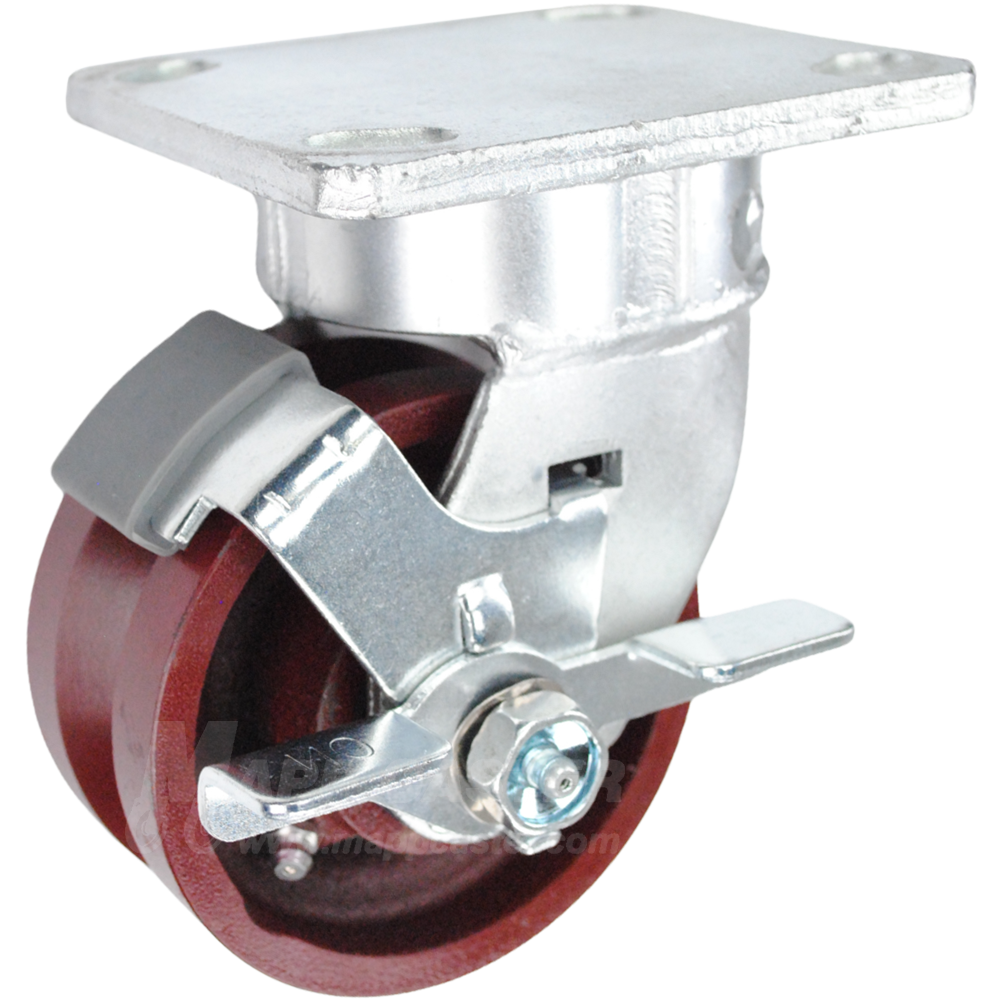 4" x 2" Ductile Steel V-Groove Wheel Kingpinless Swivel Brake Caster - 1250 Lbs Capacity SIDE VIEW