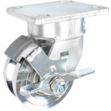 4" x 2" Forged Steel V-Groove Wheel Kingpinless Swivel Brake Caster  - 2000 Lbs Capacity SIDE VIEW