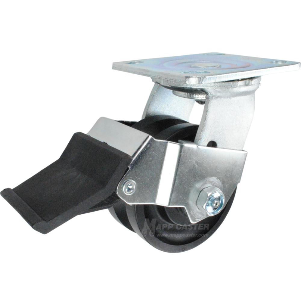 4" x 2" Nylon V-Groove Wheel Swivel Caster with Face Contact Brake - 800 Lbs Capacity Part # 146LMV420SFCB