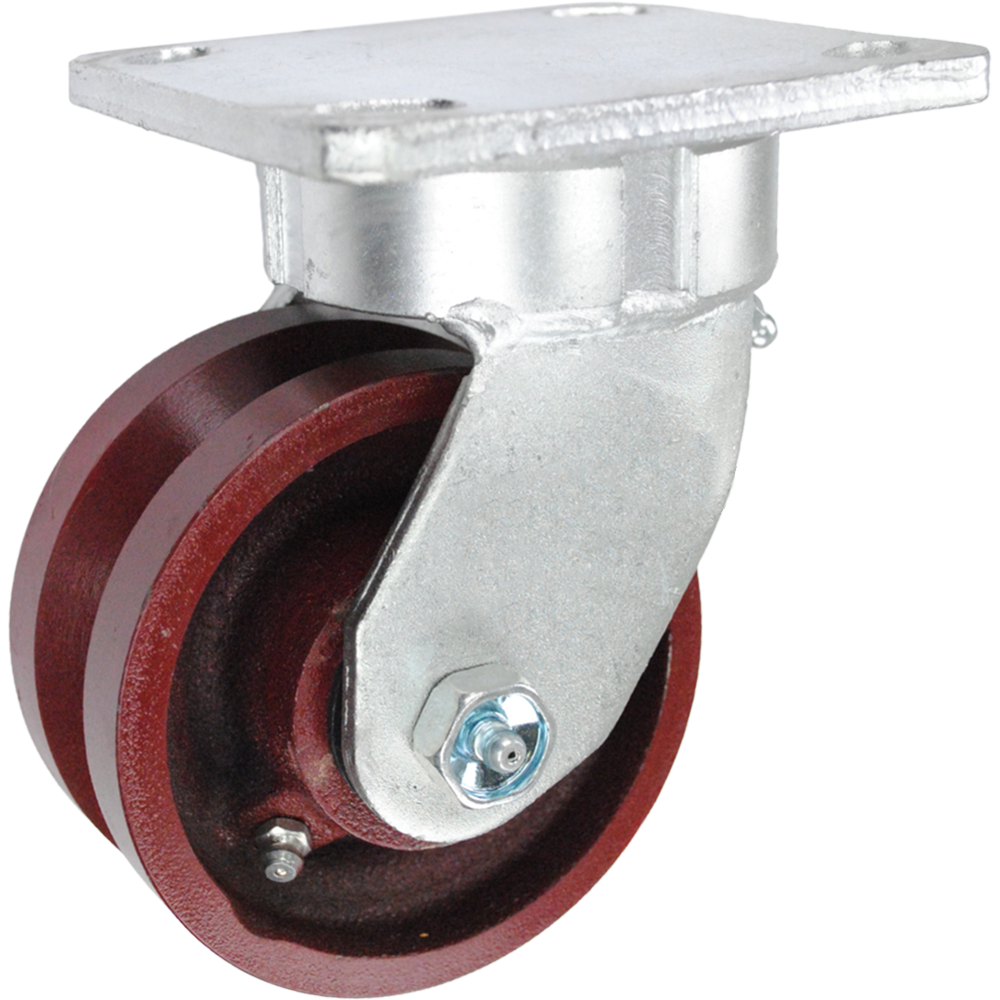 4" x 2" Red Ductile Steel V-Groove Wheel Kingpinless Swivel Caster - 1500 Lbs Capacity Heavy Duty