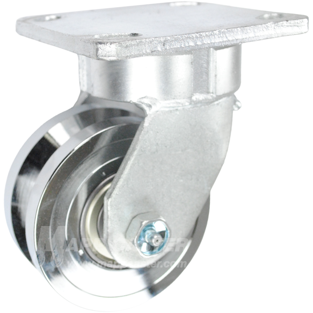 4 x 2 Silver Forged Steel V-Groove Wheel Kingpinless Swivel Caster - 2000 Lbs Capacity Heavy Duty