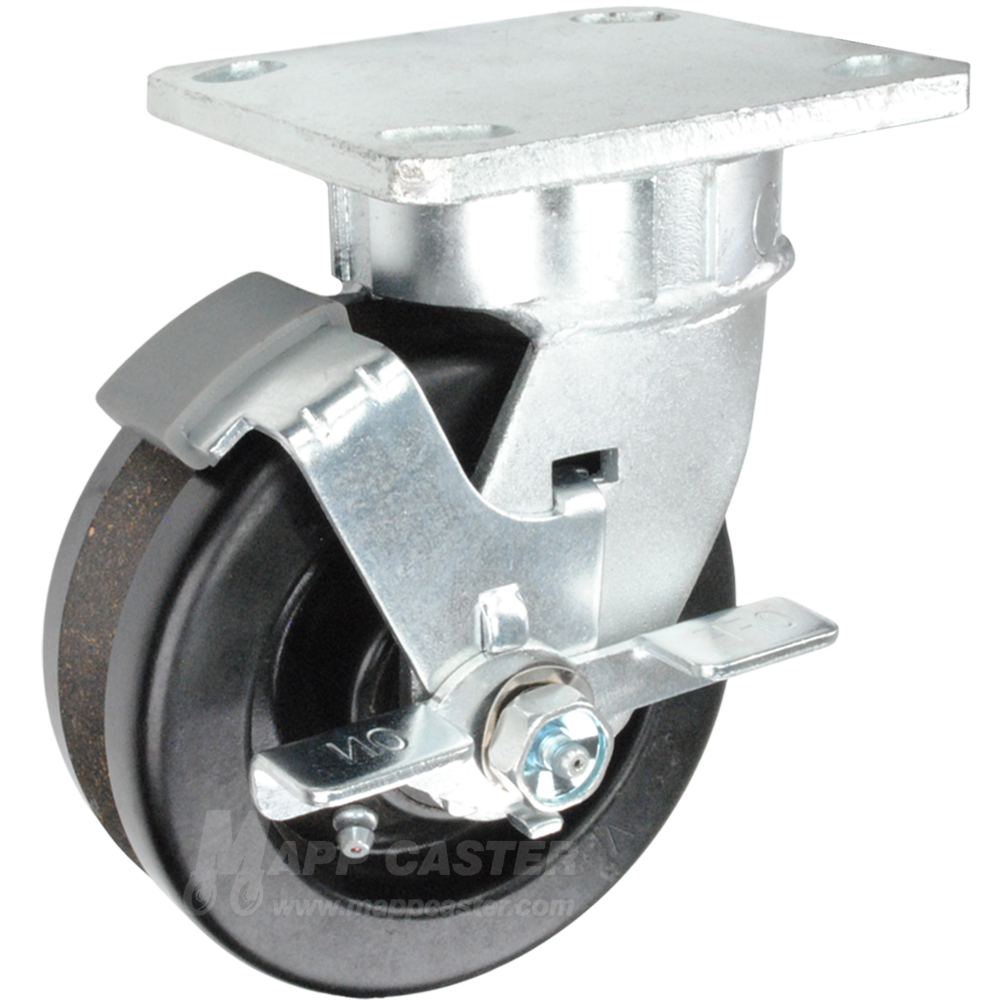 5" x 2" Phenolic V-Groove Wheel Kingpinless Swivel Brake Caster - 750 Lbs Capacity Part # P51052LPVTLB