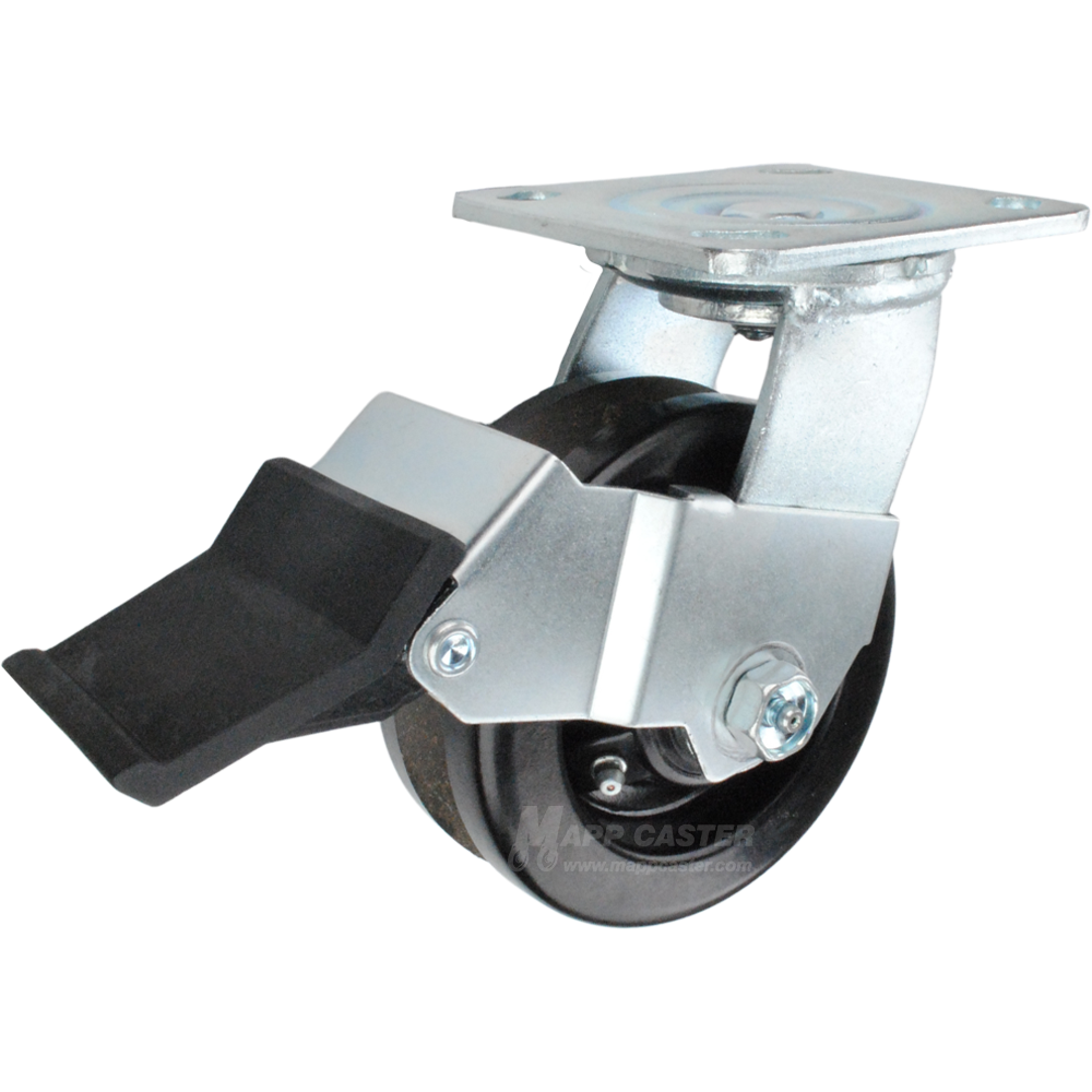 5" x 2" Phenolic V-Groove Wheel Swivel Caster with Face Contact Brake - 750 Lbs Capacity Part # 146LPV520FCB