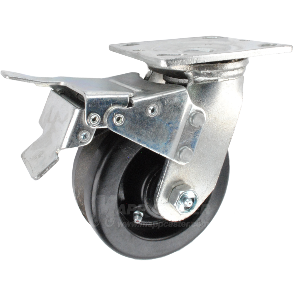5" x 2" Phenolic V-Groove Wheel Swivel Caster with Total Locking Brake - 750 Lbs Capacity 146LPB520SBTL