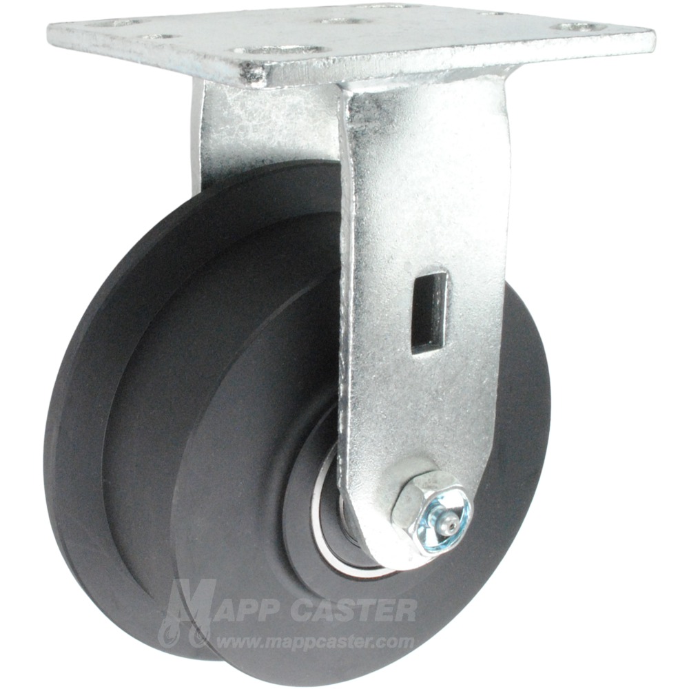 6" x 1-25/32" Nylon Flanged Wheel Kingpinless Rigid Caster - 2,000 Lbs Capacity Heavy Duty