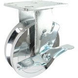 6" x 1-3/4" Forged Steel V-Groove Wheel Kingpinless Rigid Brake Caster - 2,000 Lbs Capacity Part # P50062FVGTLB