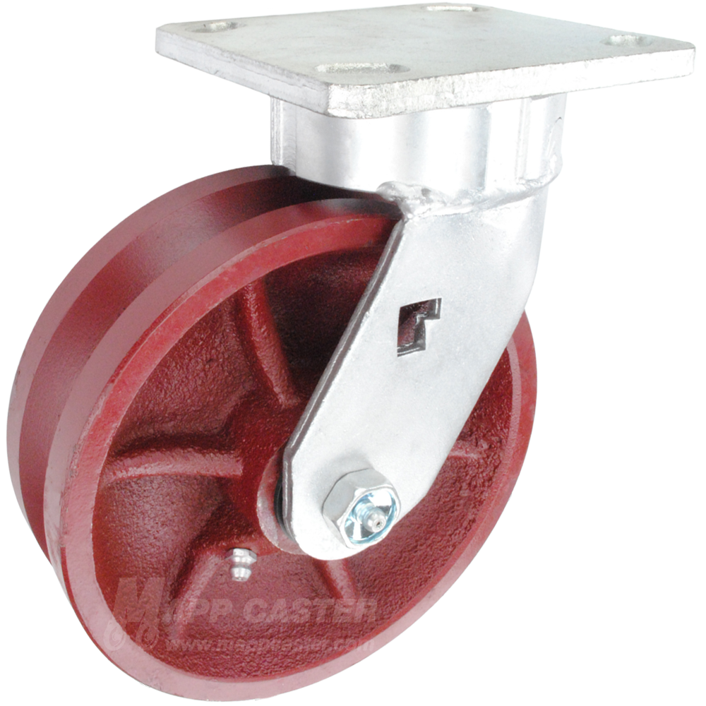 6" x 2" Ductile Steel V-Groove Wheel Kingpinless Swivel Caster - 1,500 Lbs Capacity Heavy Duty