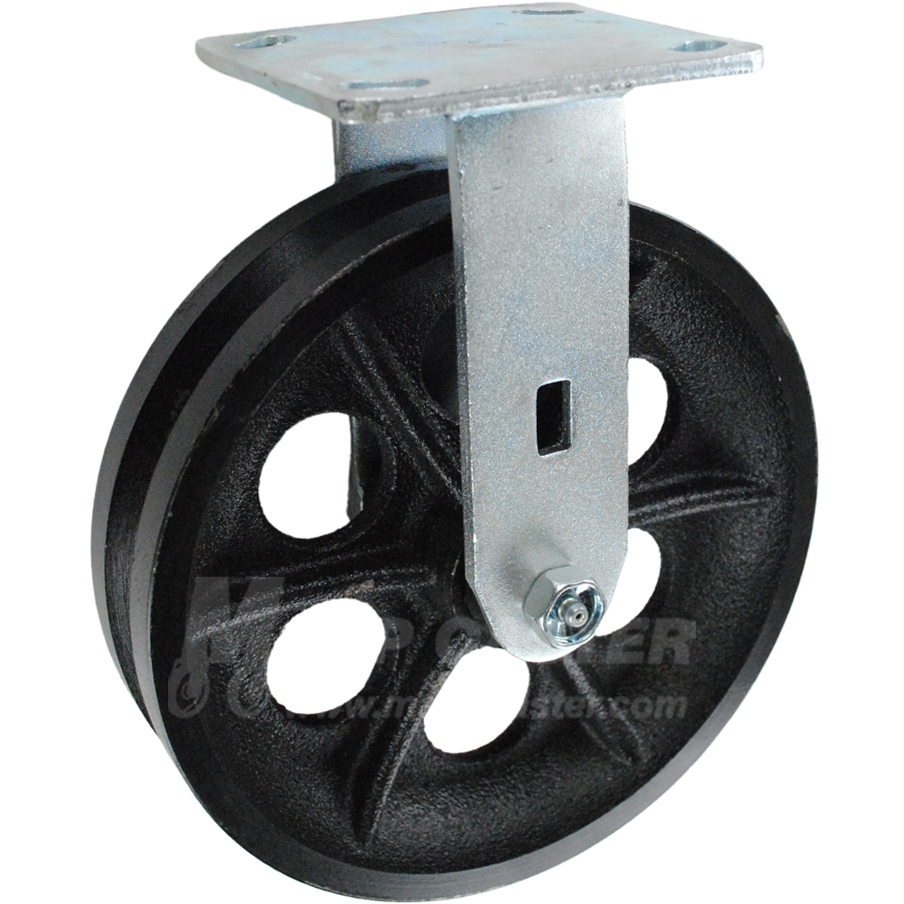 8" x 2" Cast Iron V-Groove Wheel Kingpinless Rigid Caster - 1,200 Lbs Capacity Heavy Duty