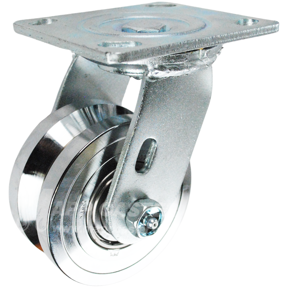 4" x 2" Forged Steel V-Groove Wheel Swivel Caster - 1,250 Lbs Capacity