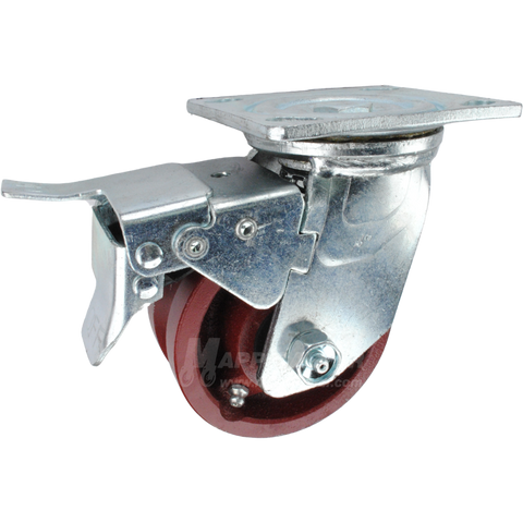 4" x 2" V-Groove Ductile Steel Wheel Swivel Caster with Total Locking Brake