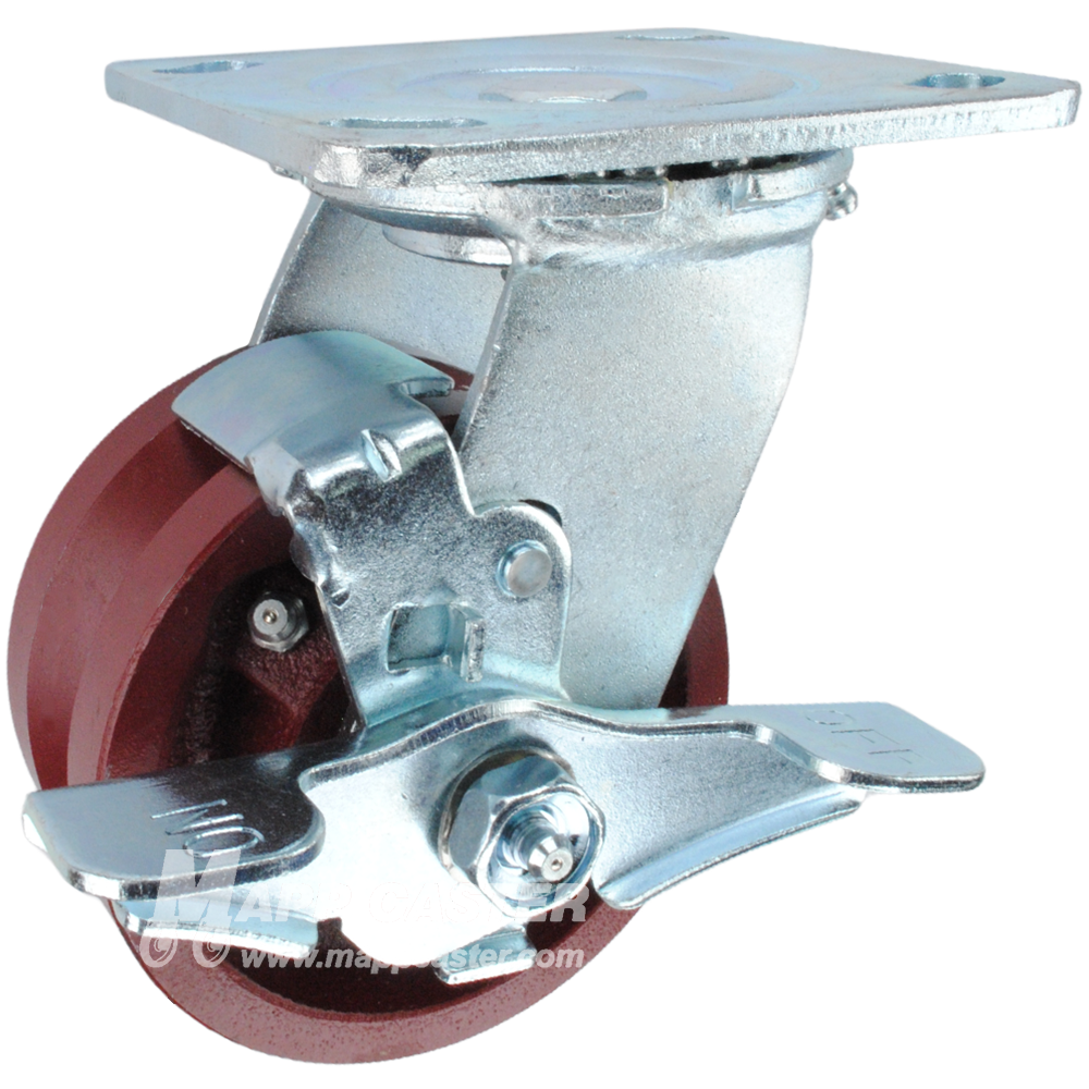 4" x 2" V-Groove Ductile Steel Wheel Swivel Brake Caster 