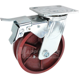 146DVRB620SBTL 6" x 2" Ductile Steel V-Groove Wheel Swivel Caster with Total Lock Brake - 1250 Lbs Capacity