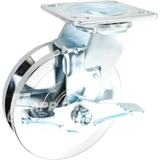 146FVG620B 6" x 1-3/4" Forged Steel V-Groove Wheel Swivel Brake Caster - 1250 Lbs Capacity
