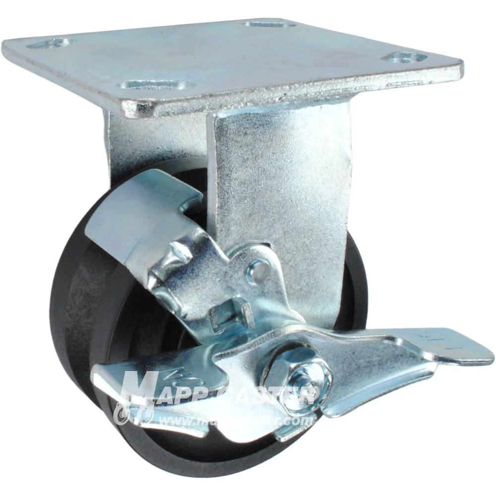 4" x 2" Nylon V-Groove Wheel Rigid Brake Caster - 800 Lbs  Capacity