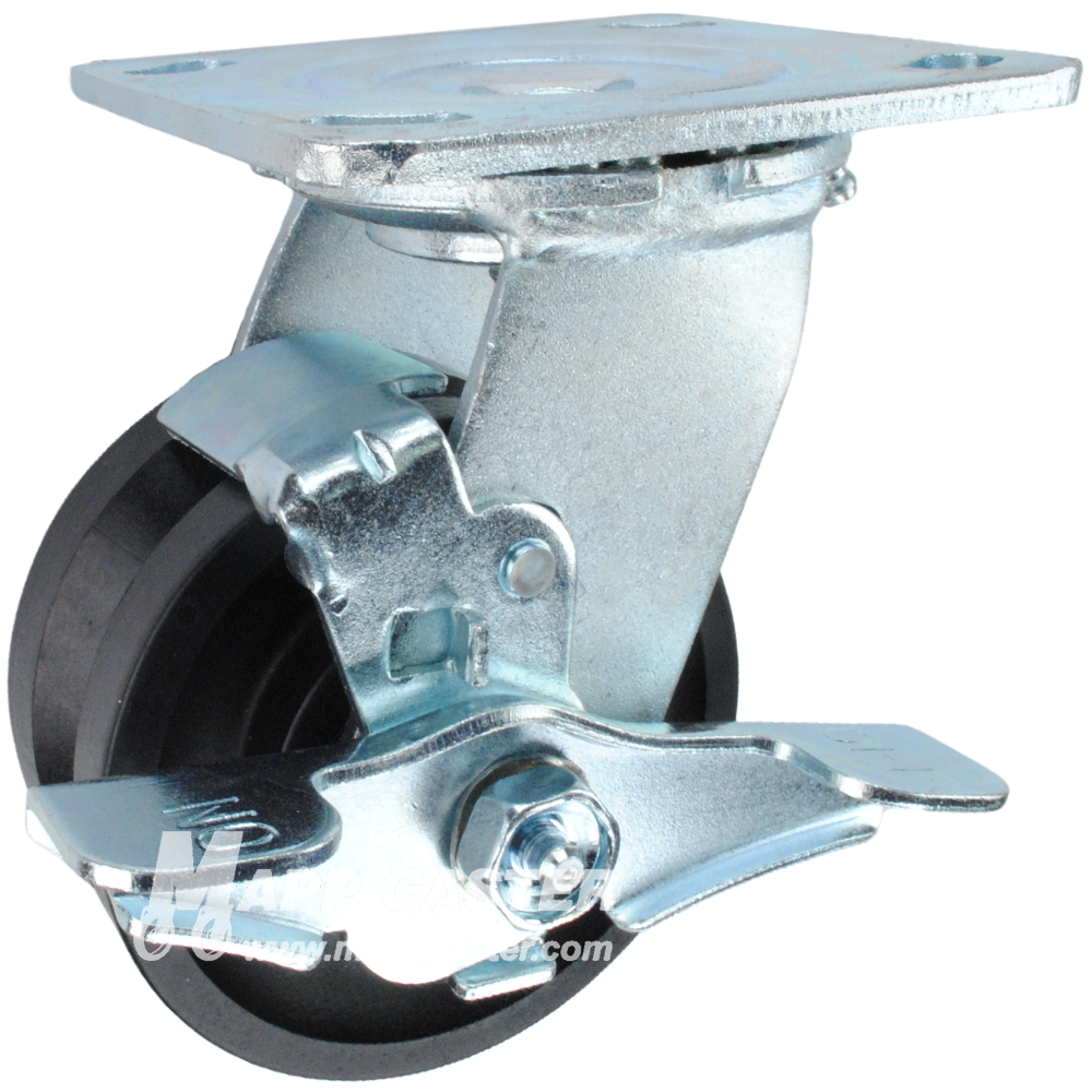 4" x 2" Nylon V-Groove Wheel Swivel Brake Caster - 800 Lbs  Capacity