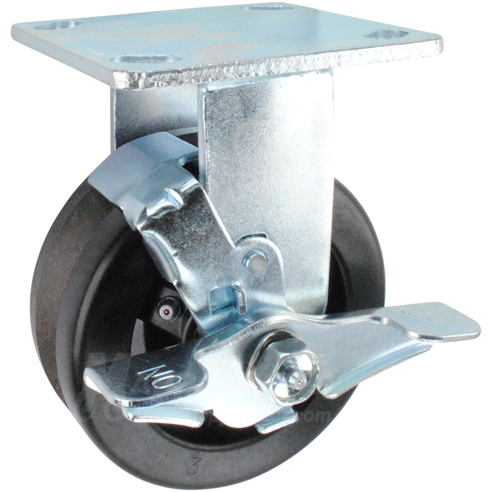 5" x 2" Phenolic V-Groove Wheel Rigid Brake Caster - 750 Lbs Capacity