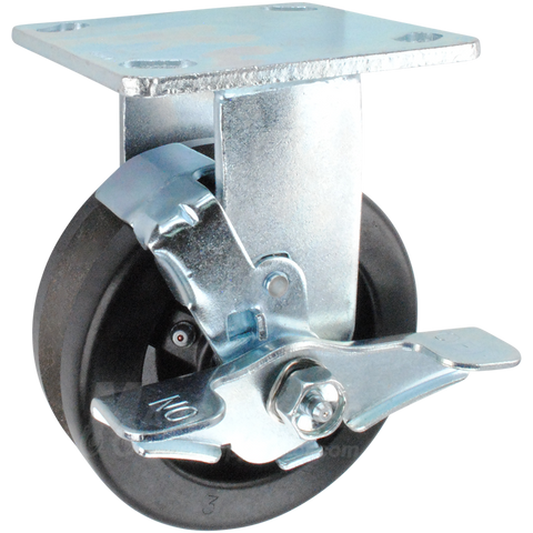 5" x 2" Phenolic V-Groove Wheel Rigid Brake Caster - 750 Lbs Capacity