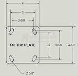 4" x 2" V-Groove Ductile Steel Wheel Swivel Brake Caster, 4" x 4-1/2" Top Plate Diagram Top Down View