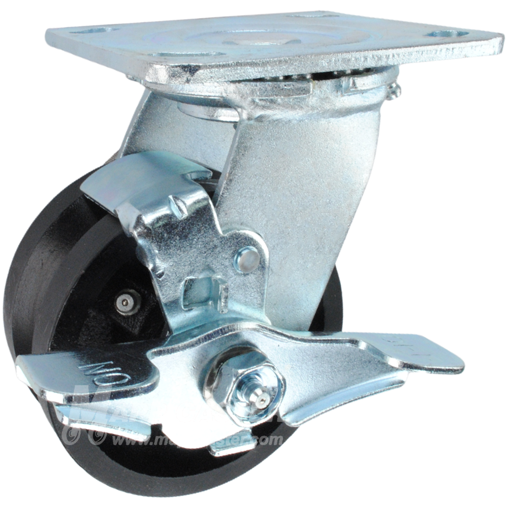 4" x 2" Cast lron V-Groove Wheel Swivel Brake Caster - 600 Lbs  Capacity