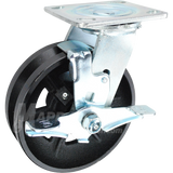 146VIRB620SB 6" x 2" Cast Iron V-Groove Wheel Swivel Brake Caster - 1000 Lbs Capacity