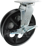 146VIRB820SB 8" x 2" Cast Iron V-Groove Wheel Swivel Brake Caster - 1000 Lbs Capacity