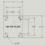 4" x 2" Forged Steel V-Groove Wheel Rigid Caster Diagram Top Down View