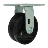 5" x 2" V-Groove Cast Iron Wheel Rigid Caster with 5" x 5-1/2" Top Plate - 900 Lbs Capacity