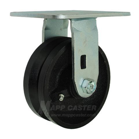 5" x 2" V-Groove Cast Iron Wheel Rigid Caster with 5" x 5-1/2" Top Plate - 900 Lbs Capacity