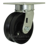 5" x 2" V-Groove Cast Iron Wheel Swivel Caster with 5" x 5-1/2" Top Plate - 900 Lbs Capacity