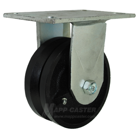 5" x 2" V-Groove Cast Iron Wheel Rigid Caster with 6-1/4" x 4-1/2" Top Plate - 900 Lbs Capacity