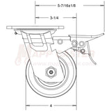 4" x 2" V-Groove Ductile Steel Wheel Swivel Caster with Total Locking Brake SIDE VIEW 