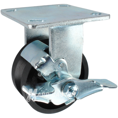 4" x 2" Cast lron V-Groove Wheel KPL Rigid Brake Caster - 600 Lbs  Capacity SIDE VIEW 