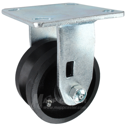 4" x 2" Cast lron V-Groove Wheel KPL Rigid Caster - 600 Lbs  Capacity SIDE VIEW 