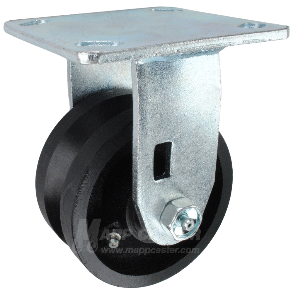 4" x 2" Cast lron V-Groove Wheel KPL Rigid Caster - 600 Lbs  Capacity SIDE VIEW 