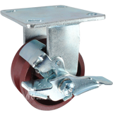 4" x 2" Ductile Steel V-Groove Wheel KPL Rigid Brake Caster - 1500 Lbs Capacity SIDE VIEW 