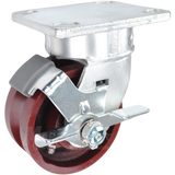 4" x 2" Ductile Steel V-Groove Wheel Kingpinless Swivel Brake Caster - 1250 Lbs Capacity SIDE VIEW 