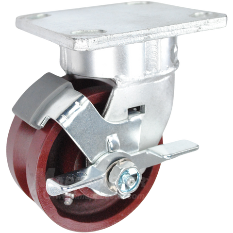 4" x 2" Ductile Steel V-Groove Wheel Kingpinless Swivel Brake Caster - 1250 Lbs Capacity SIDE VIEW 