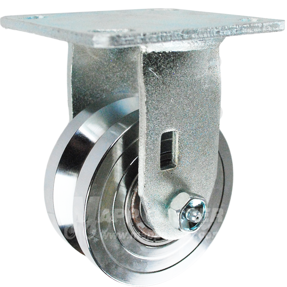 4" x 2" Forged Steel V-Groove Wheel Rigid Caster - 1250 Lbs  Capacity Part # 146FVG420R Ball Bearing 