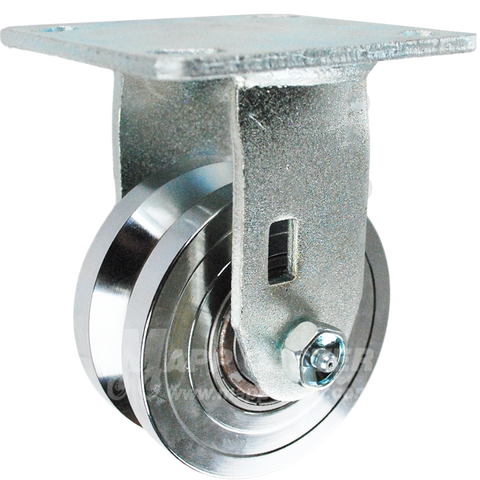 4" x 2" Forged Steel V-Groove Wheel Kingpinless Rigid Caster - 2,000 Lbs Capacity