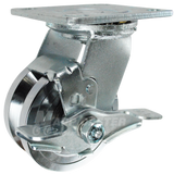 4" x 2" Forged Steel V-Groove Wheel Swivel Brake Caster - 1250 Lbs  Capacity Kingpin