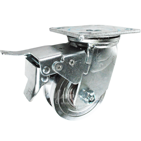 4" x 2" Forged Steel V-Groove Wheel Swivel Caster w/ Total Locking Brake - 1250 Lbs  Capacity Part # 146FVG420SBTL